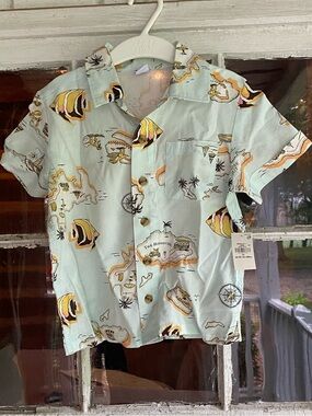 Light Blue Tropical Print Short Sleeve Shirt